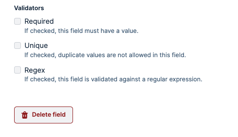 The validators you can add to a field