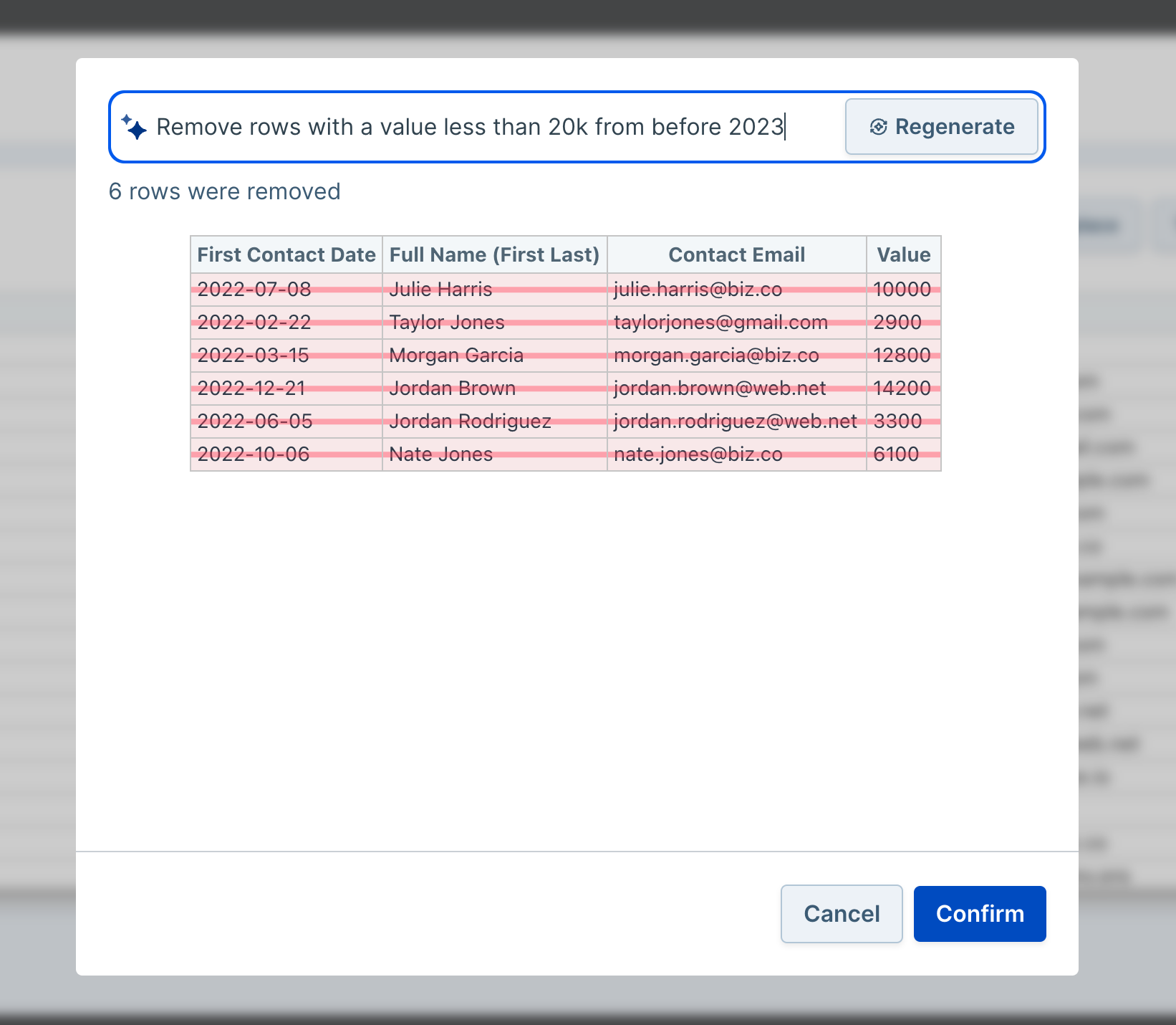 Remove low value rows